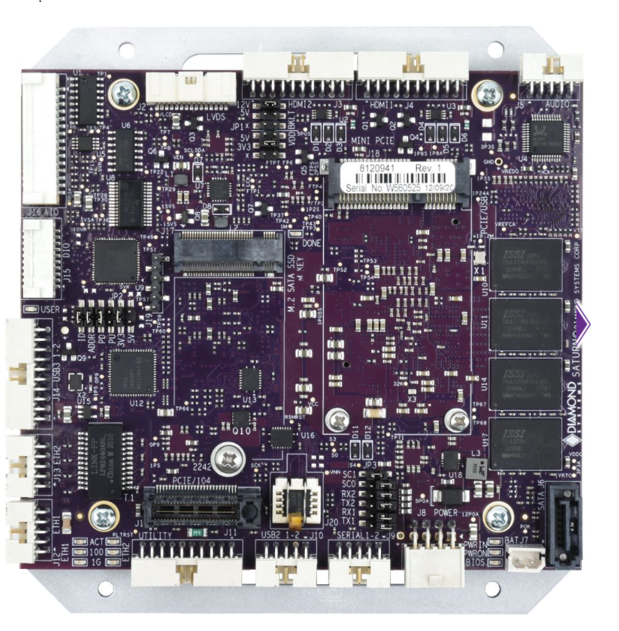 Diamond Systems Saturn Rugged Apollo Lake x5-E3940 SBC with Data Acquisition and PCIe/104 Expansion