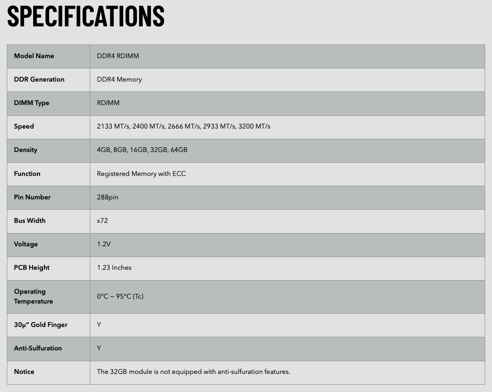 Specifications Screenshot